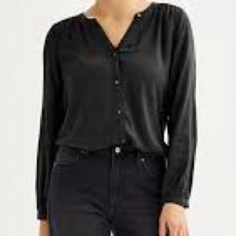 Ann Taylor gold button vneck blouse button down top 100% silk size 8